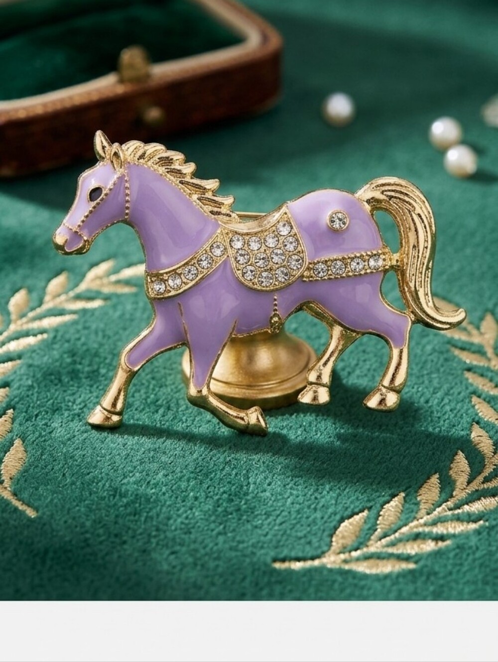 Mint Lavender and Gold Horse Brooch